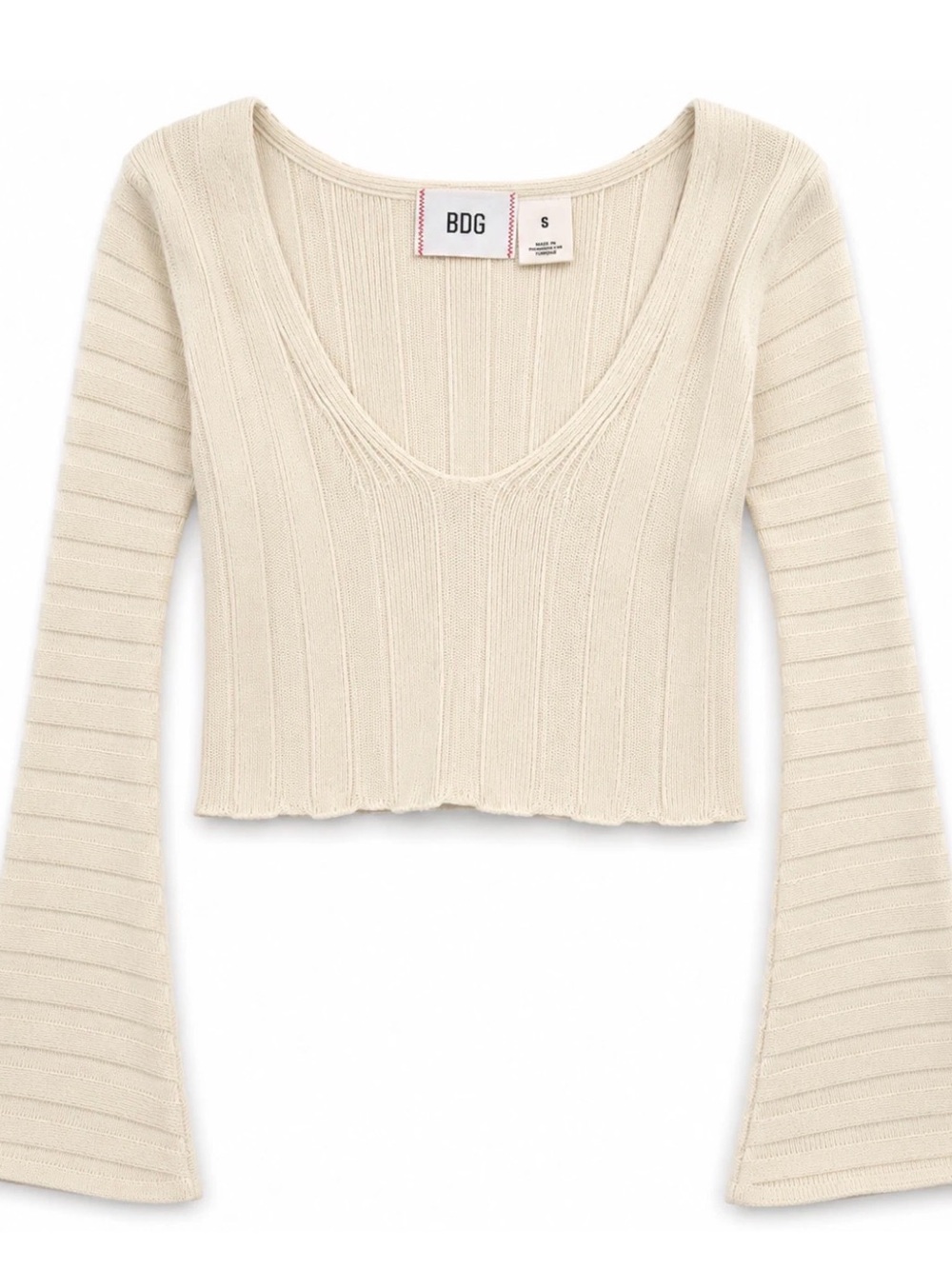 BDG Ribbed Scoop Neck Cropped Top in Cream